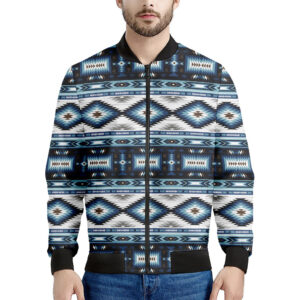 Blue Native Navajo Print Men's Bomber Jacket - Premium Polyester Blend