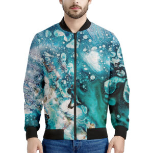 Blue Ocean Acid Melt Print Men's Bomber Jacket - Premium Polyester Blend