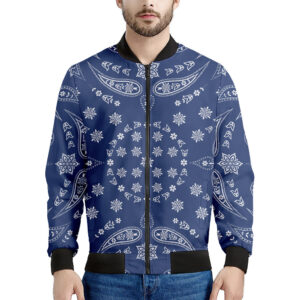 Blue Paisley Bandana Print Men's Bomber Jacket - Premium Polyester Blend