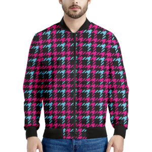 Blue Pink Black Houndstooth Print Men's Bomber Jacket