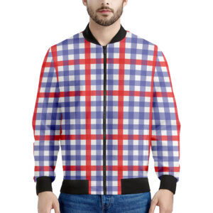 Blue Red White Check Pattern Print Men's Bomber Jacket