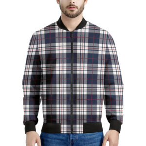 Blue White Red Tartan Pattern Print Men's Bomber Jacket