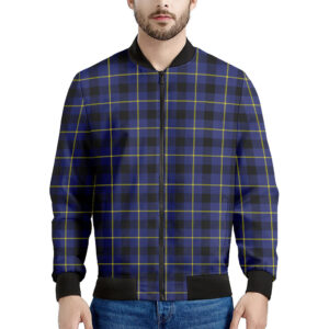 Blue Yellow Black Plaid Print Men's Bomber Jacket