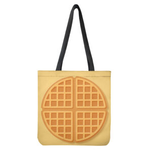 Round Waffle Print Tote Bag - Polyester Double-Sided Print Shoulder Carry