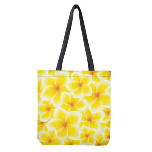 Yellow Frangipani Pattern Print Polyester Tote Bag - Double-Sided Handcrafted Design