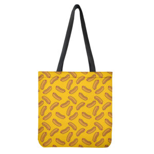 Yellow Hot Dog Pattern Print Tote Bag - Polyester Double-Sided Lightweight Shoulder Bag