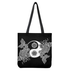 Yin and Yang Koi Carp Fish Print Tote Bag - Polyester Double-Sided