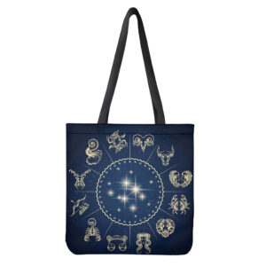 Zodiac Astrology Symbols Print Tote Bag - Polyester Double-Sided Lightweight
