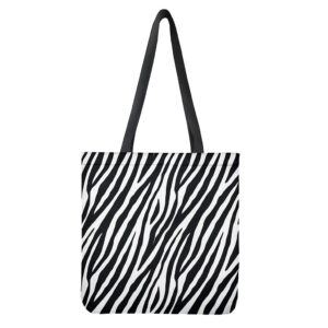 Black White Zebra Pattern Print Polyester Tote Bag Double-Sided