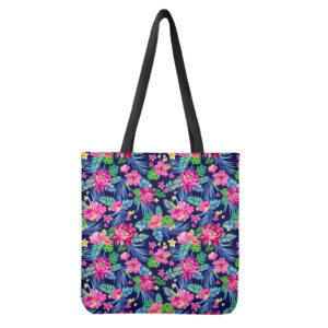 Blossom Tropical Flower Pattern Print Tote Bag - Polyester Double-Sided Lightweight