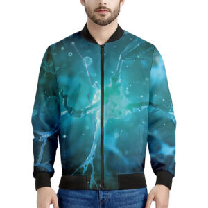 Blue Neurons in the Brain Print Men's Bomber Jacket - Premium Polyester Blend