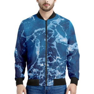 Blue Ocean Print Men's Bomber Jacket - Premium Polyester Blend