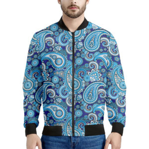 Blue Paisley Pattern Print Men's Bomber Jacket - Premium Polyester Blend