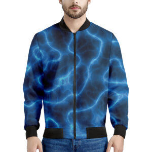 Blue Plasma Print Men's Bomber Jacket - Premium Polyester Blend, Durable & Comfortable