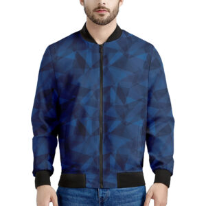 Blue Polygonal Geometric Print Men's Bomber Jacket - Premium Polyester Blend