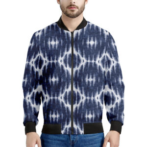 Blue Shibori Print Men's Bomber Jacket - Premium Polyester Blend