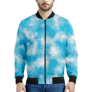 Blue Shibori Tie Dye Print Men's Bomber Jacket - Premium Polyester Blend