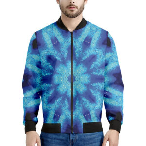 Blue Snowflake Kaleidoscope Print Men's Bomber Jacket - Premium Polyester Blend