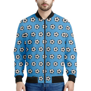 Blue Soccer Ball Pattern Print Men's Bomber Jacket - Premium Polyester Blend