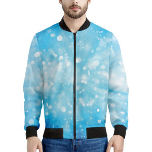 Blue Sparkle Light Print Men's Bomber Jacket - Premium Polyester Blend