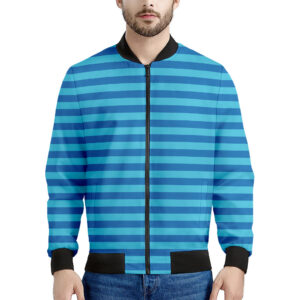 Blue Striped Pattern Print Men's Bomber Jacket - Premium Polyester Blend