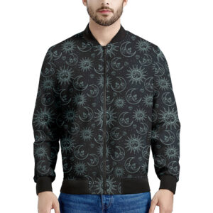 Blue Sun and Moon Pattern Print Men's Bomber Jacket