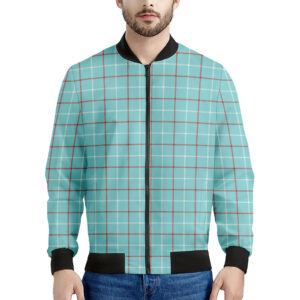 Blue White Red Tattersall Print Men's Bomber Jacket - Premium Polyester Blend