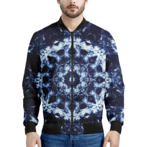 Blue Winter Mandala Print Men's Bomber Jacket - Premium Polyester Blend
