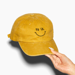 Fu Ck Smiley Acid Wash Cotton Hat - Embroidered Adjustable Cap by Threadheads