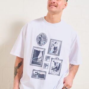 Pissing Statues Oversized Graphic Tee - Unisex 90s Boxy Fit 100% Combed Cotton