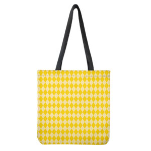 Yellow Harlequin Pattern Print Tote Bag - Polyester Double-Sided Lightweight Shoulder Bag