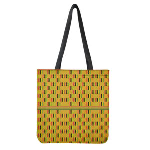 Yellow Kente Pattern Print Tote Bag - Polyester Double-Sided Lightweight Shoulder Bag
