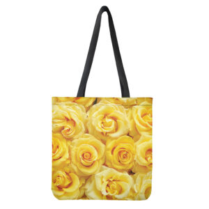 Yellow Rose Print Tote Bag - Polyester Double-Sided Floral Shoulder Carry Bag