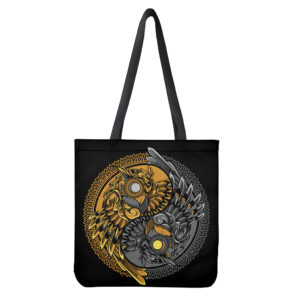 Yin Yang Owl Print Tote Bag - Polyester Double-Sided Print Shoulder Carry