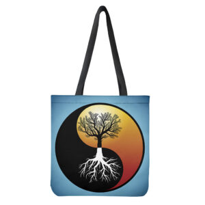 Yin Yang Tree of Life Print Tote Bag - Polyester Double-Sided Lightweight Shoulder Bag