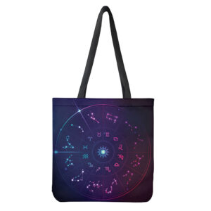 Zodiac Symbols Wheel Print Tote Bag - Polyester Double-Sided Shoulder Bag